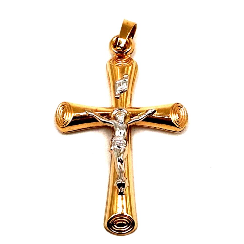 14k 2 tone  Gold Cross Pendant / Charm 1.5"